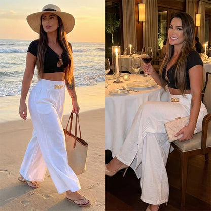 Clara Chic | pantalon large taille haute