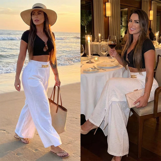 Clara Chic | pantalon large taille haute